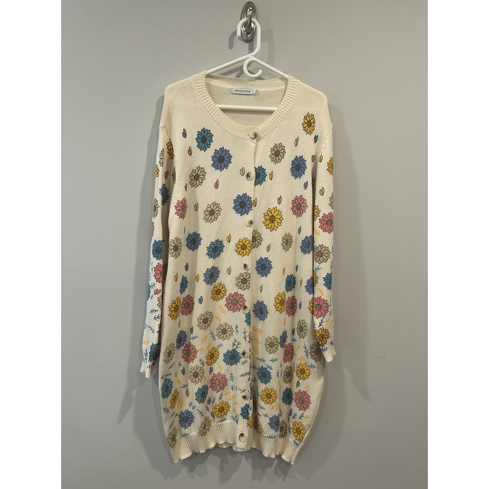 Women's Floral Button Front Long Cardigan Sweater Cottagecore Garden Party 4XL